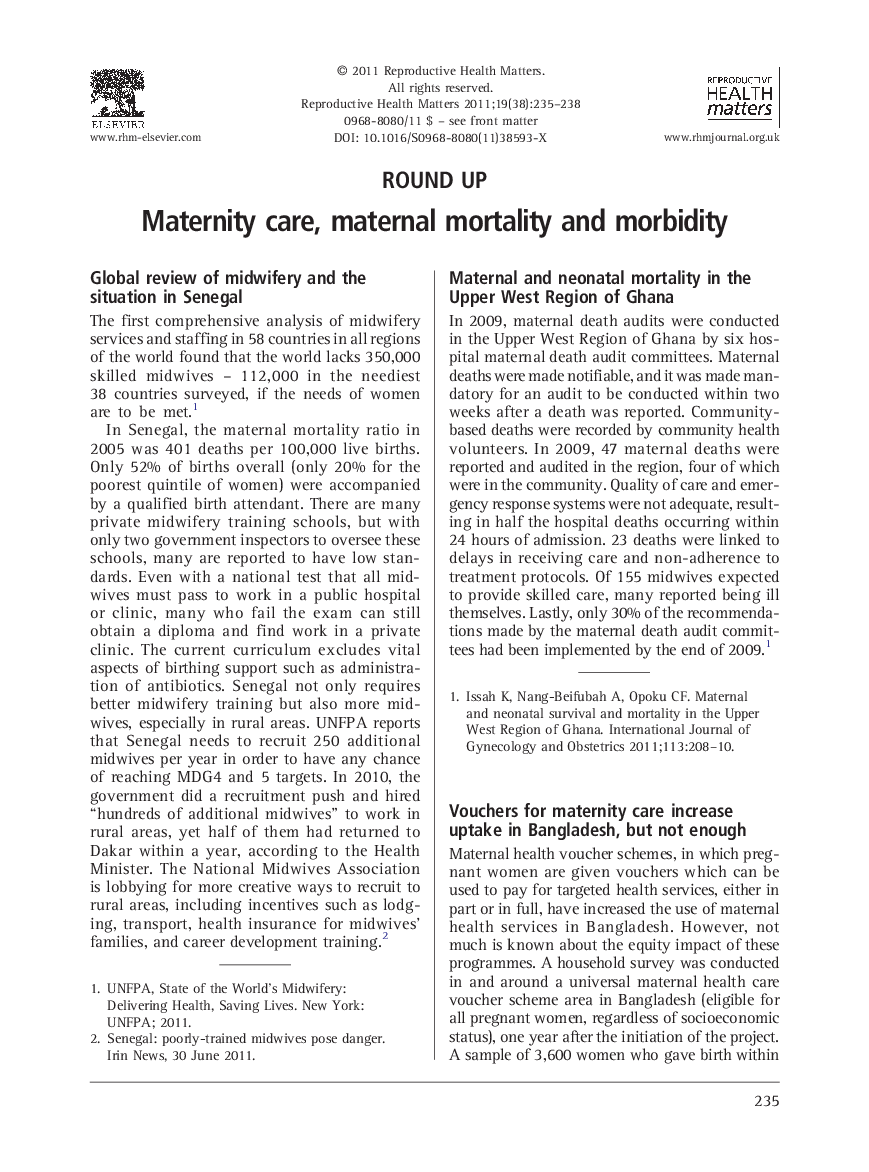 عکس صفحه اول مقاله: Round Up: Maternity care, maternal mortality and morbidity Round Up: Maternity care, maternal mortality and morbidity
