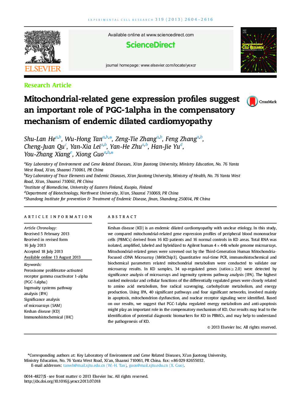 عکس صفحه اول مقاله: Mitochondrial-related gene expression profiles suggest an important role of PGC-1alpha in the compensatory mechanism of endemic dilated cardiomyopathy Mitochondrial-related gene expression profiles suggest an important role of PGC-1alpha in the compensatory mechanism of endemic dilated cardiomyopathy