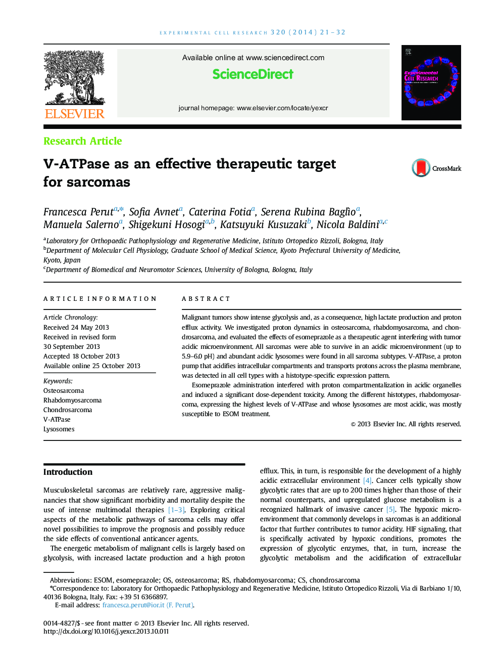 V-ATPase as an effective therapeutic target for sarcomas