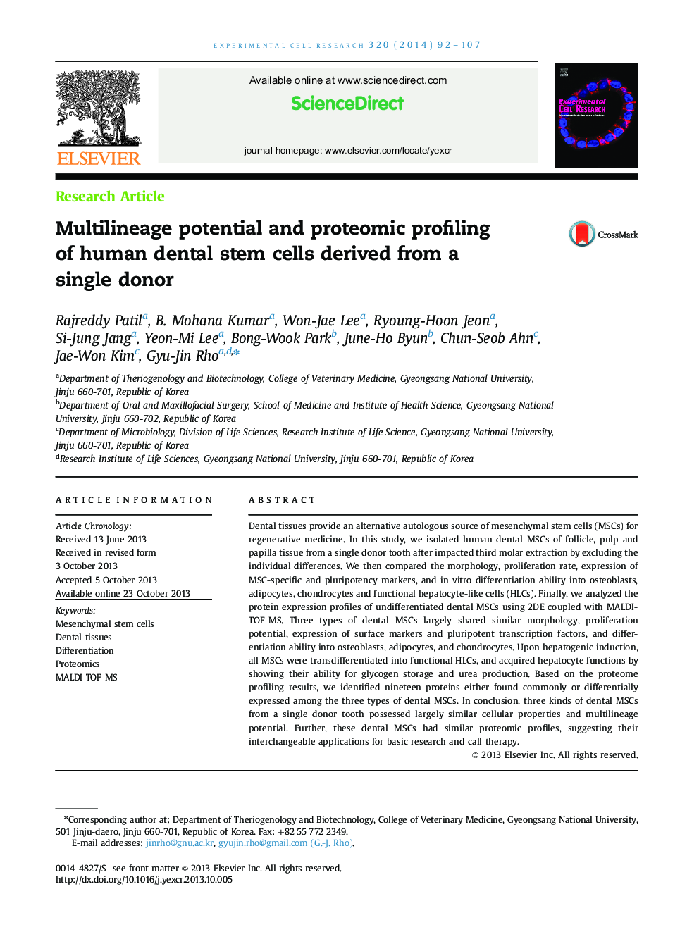 Multilineage potential and proteomic profiling of human dental stem cells derived from a single donor