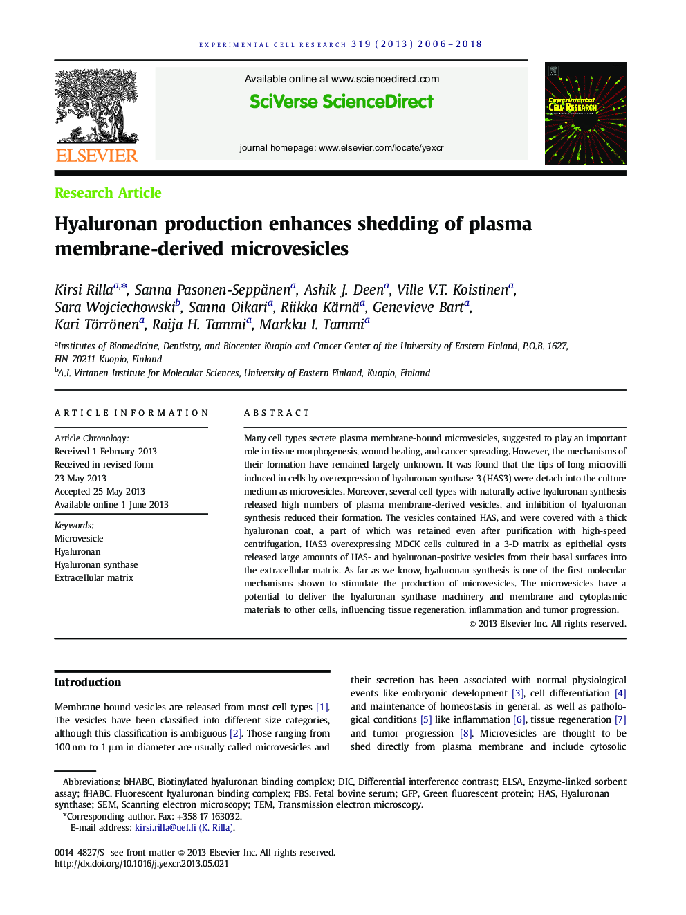 Hyaluronan production enhances shedding of plasma membrane-derived microvesicles