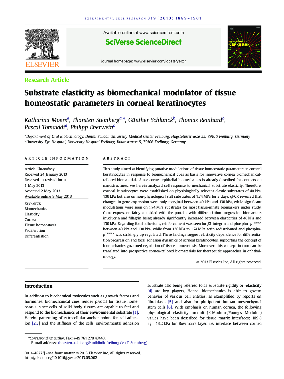 Substrate elasticity as biomechanical modulator of tissue homeostatic parameters in corneal keratinocytes