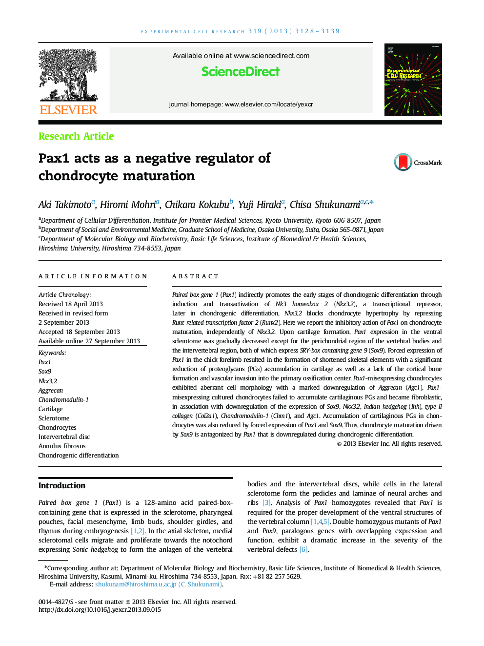 Pax1 acts as a negative regulator of chondrocyte maturation