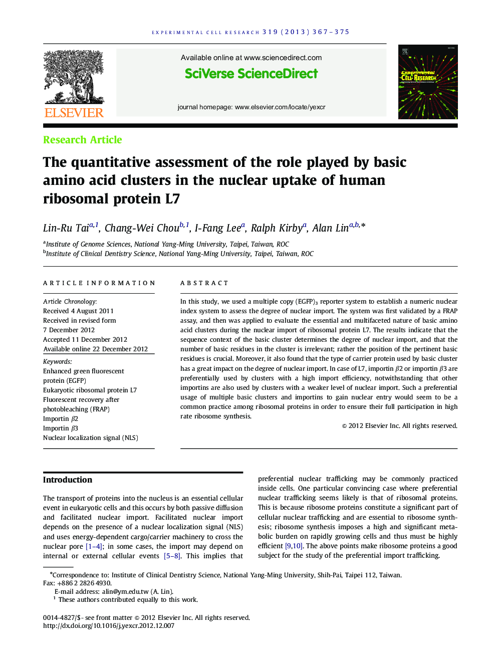 The quantitative assessment of the role played by basic amino acid clusters in the nuclear uptake of human ribosomal protein L7