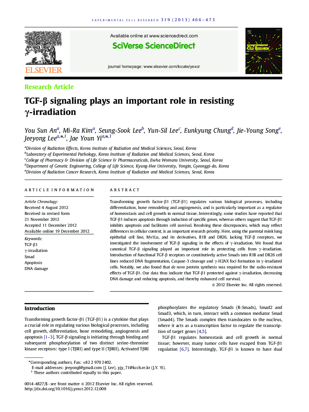 TGF-Î² signaling plays an important role in resisting Î³-irradiation