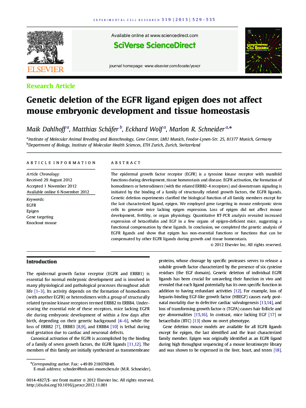 Genetic deletion of the EGFR ligand epigen does not affect mouse embryonic development and tissue homeostasis
