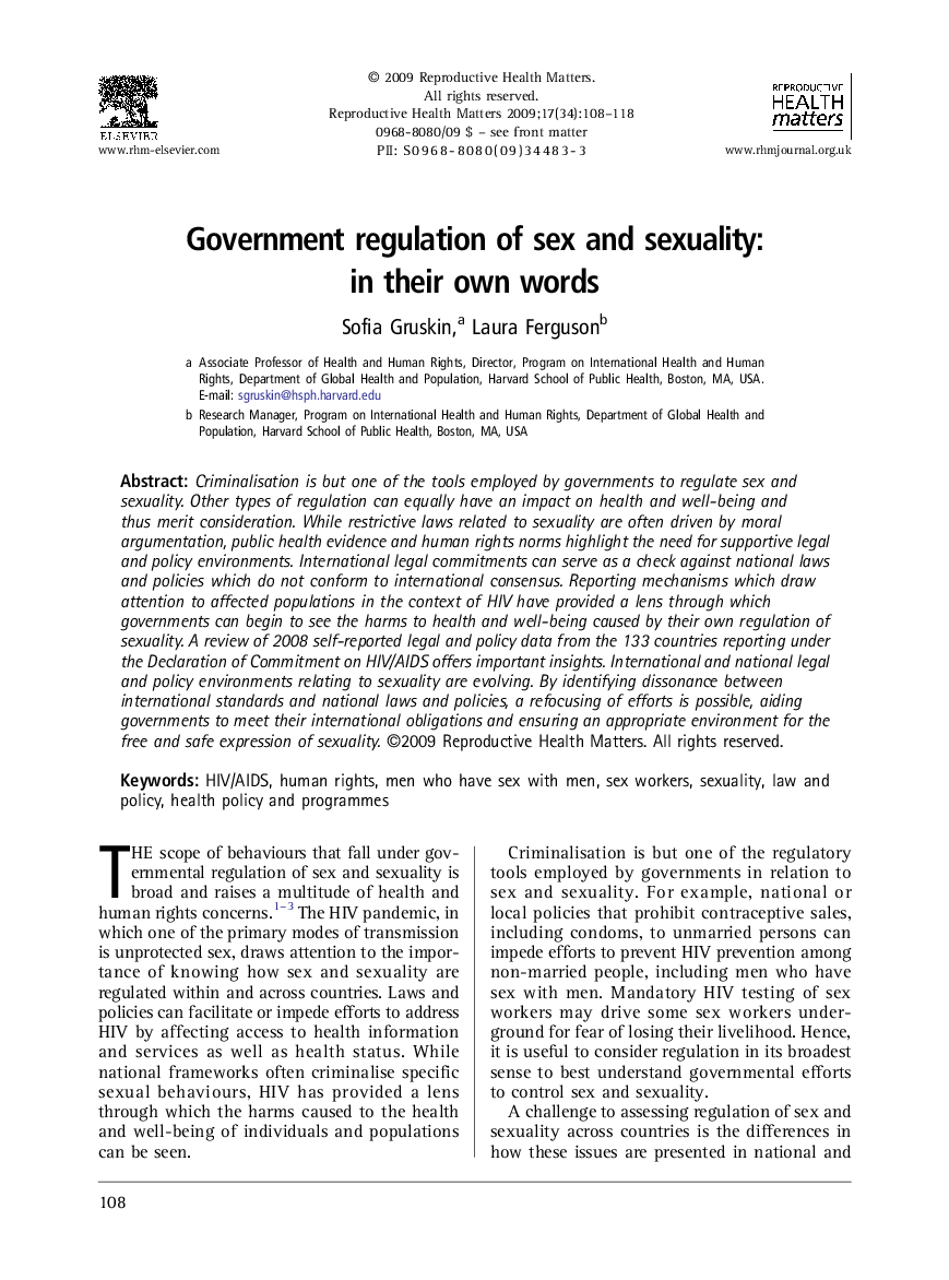 Government regulation of sex and sexuality: in their own words