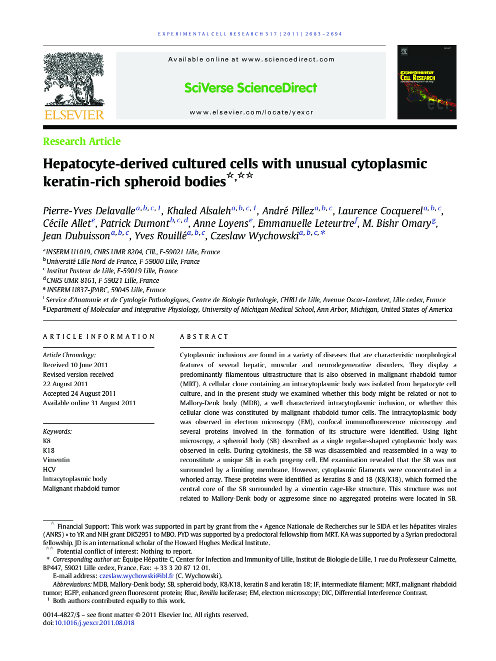 Hepatocyte-derived cultured cells with unusual cytoplasmic keratin-rich spheroid bodies