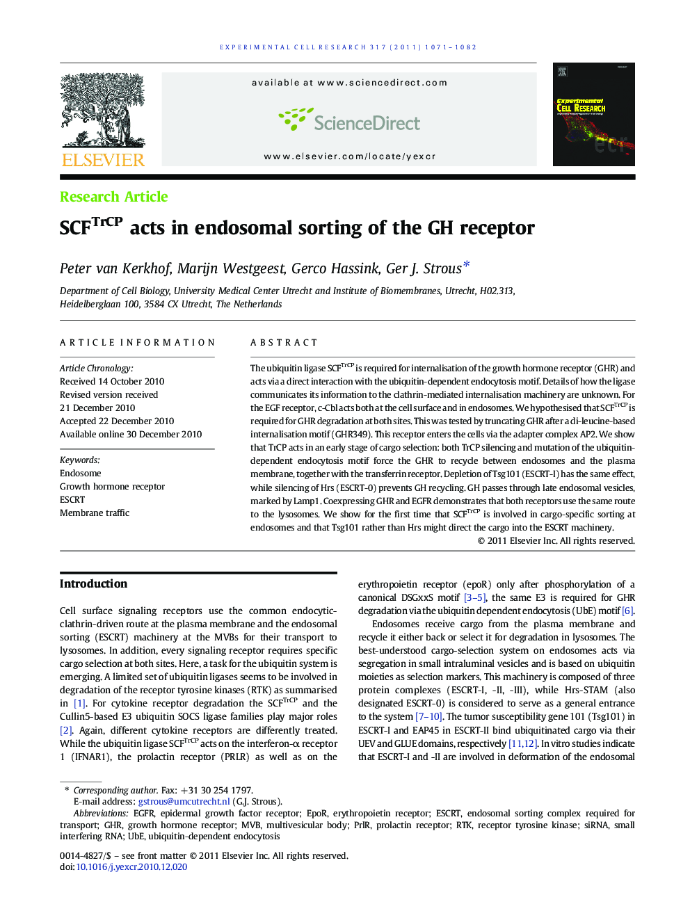 SCFTrCP acts in endosomal sorting of the GH receptor