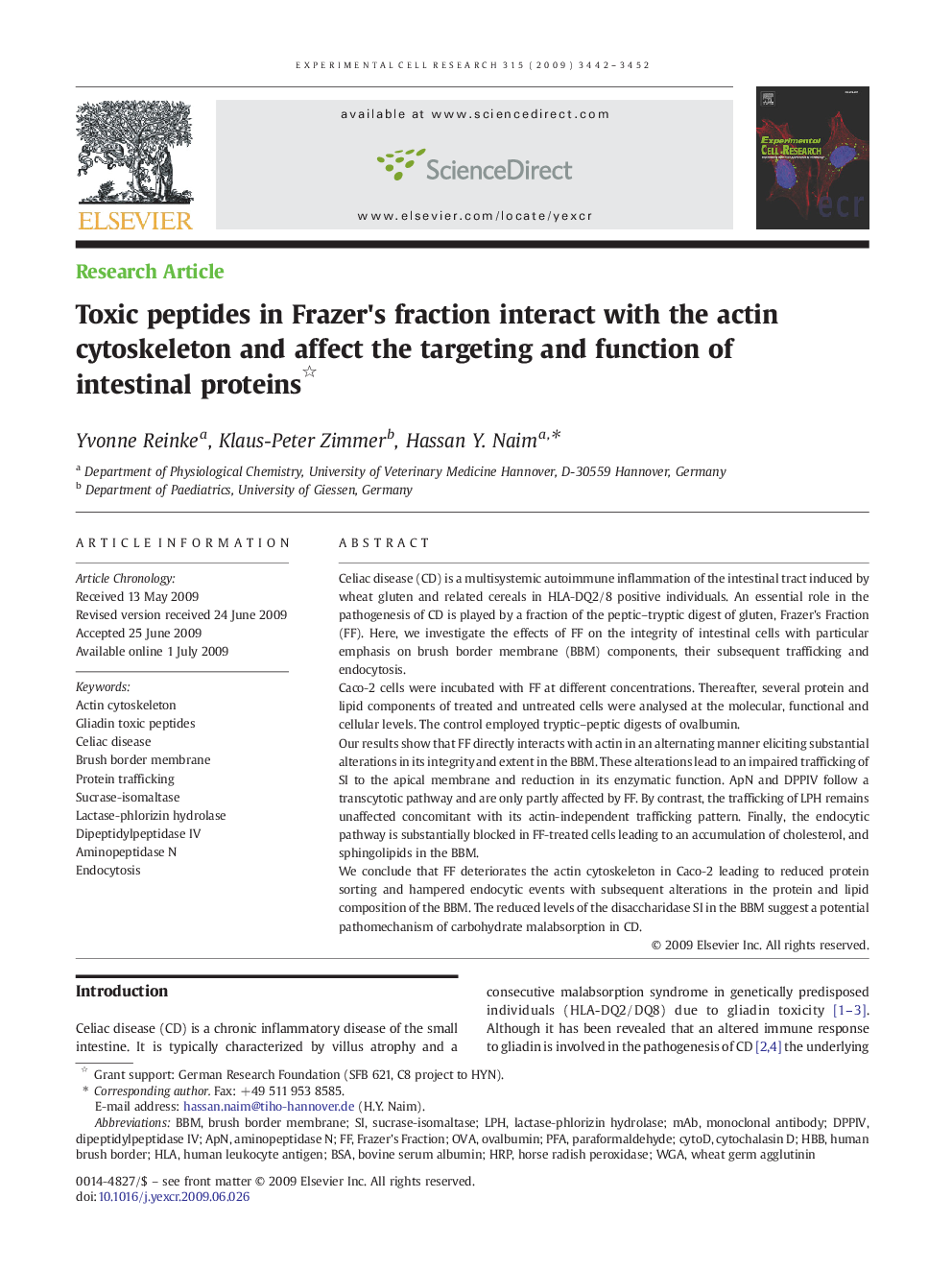 Toxic peptides in Frazer's fraction interact with the actin cytoskeleton and affect the targeting and function of intestinal proteins