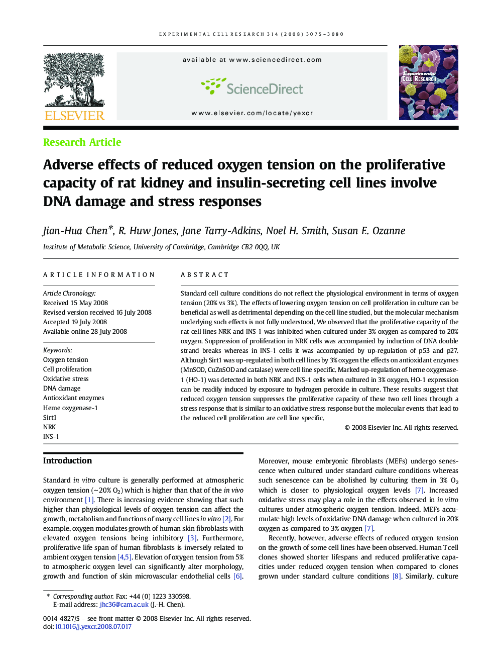 Adverse effects of reduced oxygen tension on the proliferative capacity of rat kidney and insulin-secreting cell lines involve DNA damage and stress responses