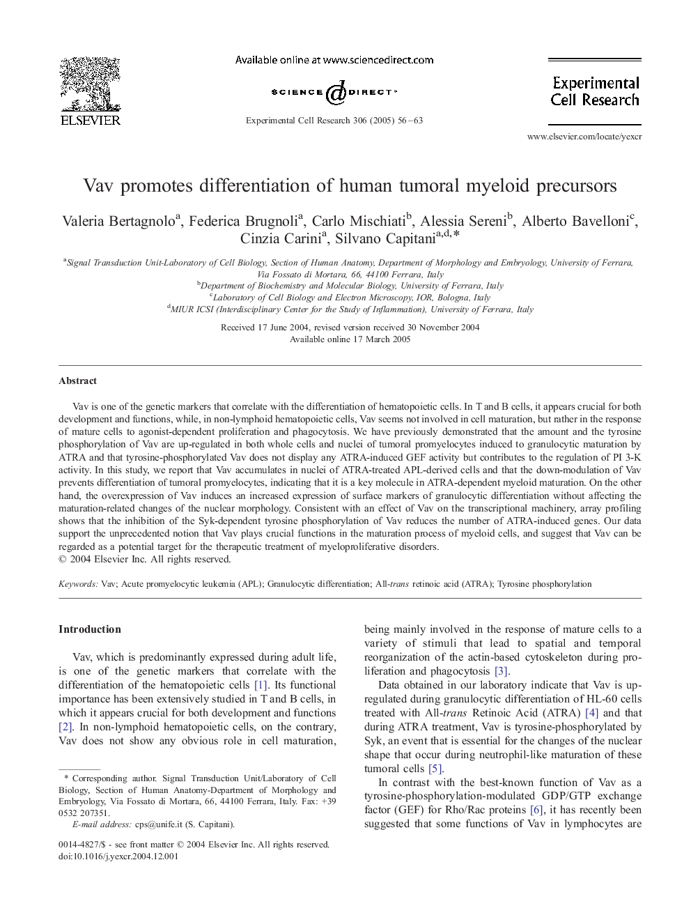 Vav promotes differentiation of human tumoral myeloid precursors