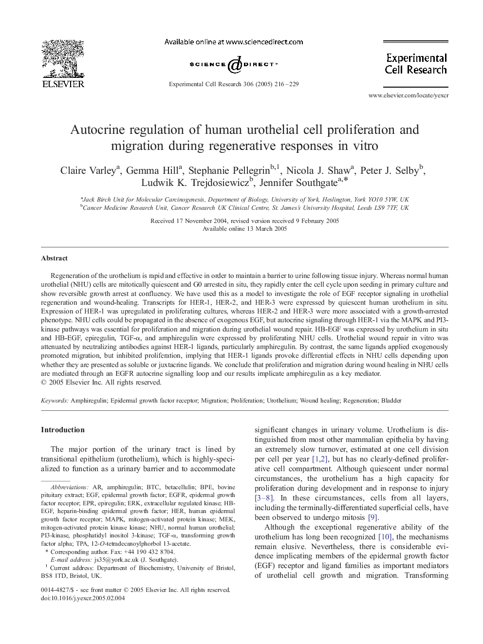 عکس صفحه اول مقاله: Autocrine regulation of human urothelial cell proliferation and migration during regenerative responses in vitro Autocrine regulation of human urothelial cell proliferation and migration during regenerative responses in vitro