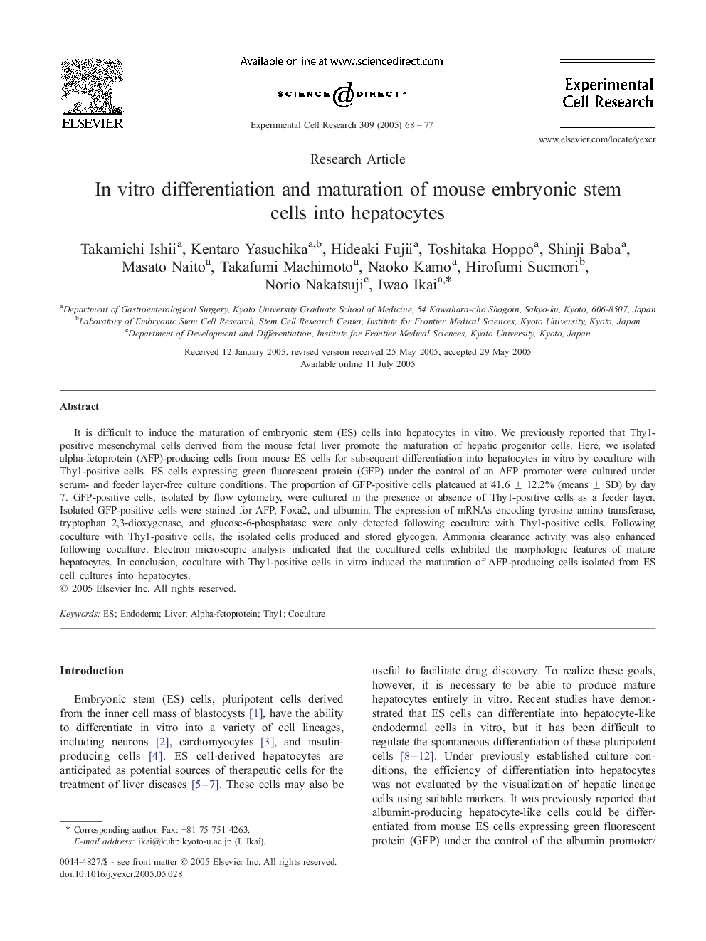 In vitro differentiation and maturation of mouse embryonic stem cells into hepatocytes