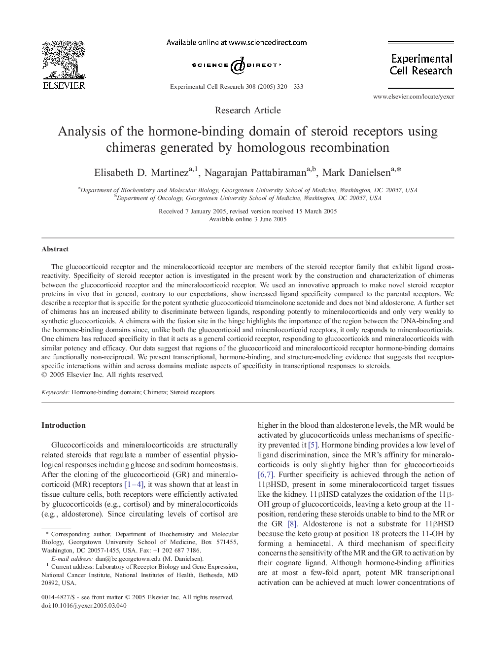 Analysis of the hormone-binding domain of steroid receptors using chimeras generated by homologous recombination