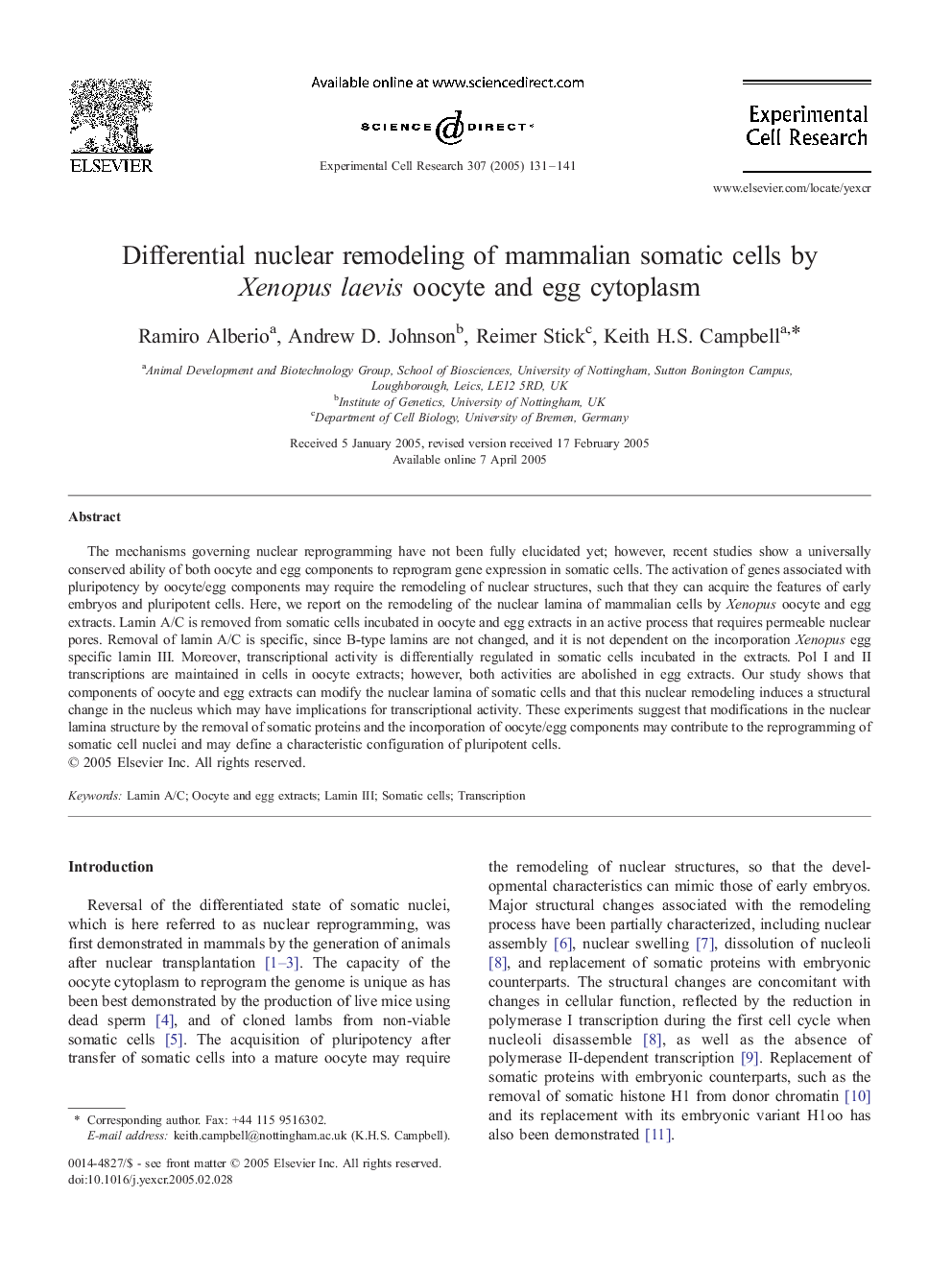 Differential nuclear remodeling of mammalian somatic cells by Xenopus laevis oocyte and egg cytoplasm