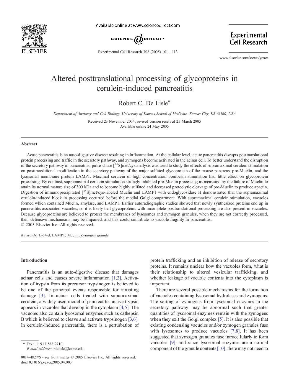 Altered posttranslational processing of glycoproteins in cerulein-induced pancreatitis