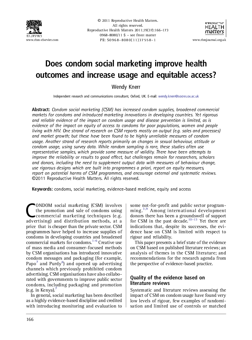 Does condom social marketing improve health outcomes and increase usage and equitable access?