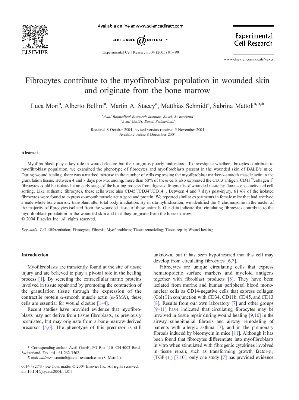 Fibrocytes contribute to the myofibroblast population in wounded skin and originate from the bone marrow