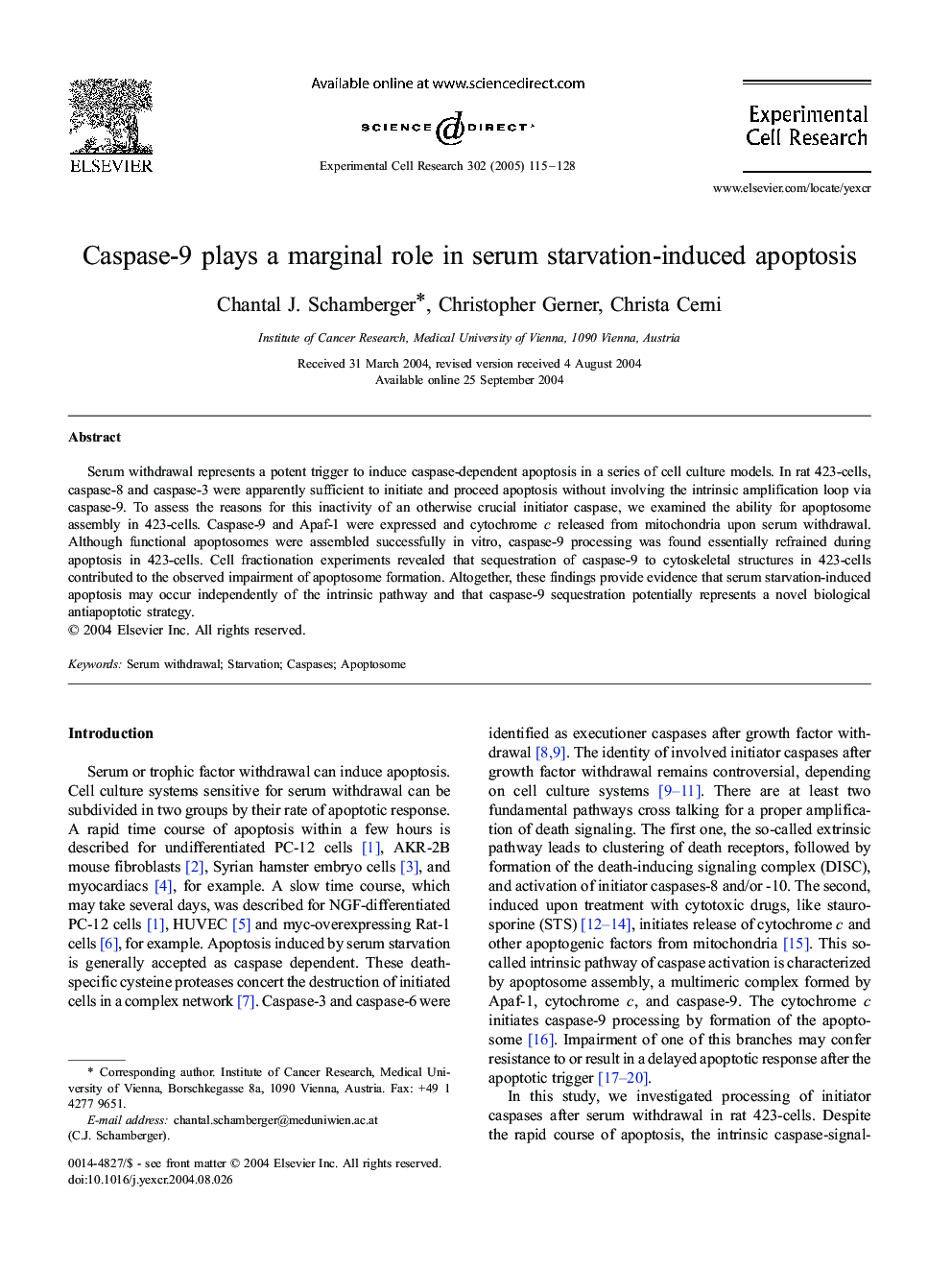 Caspase-9 plays a marginal role in serum starvation-induced apoptosis