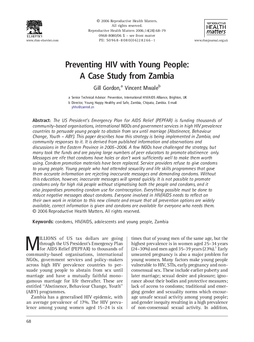 Preventing HIV with Young People: A Case Study from Zambia