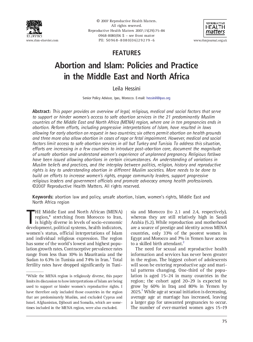 Abortion and Islam: Policies and Practice in the Middle East and North Africa