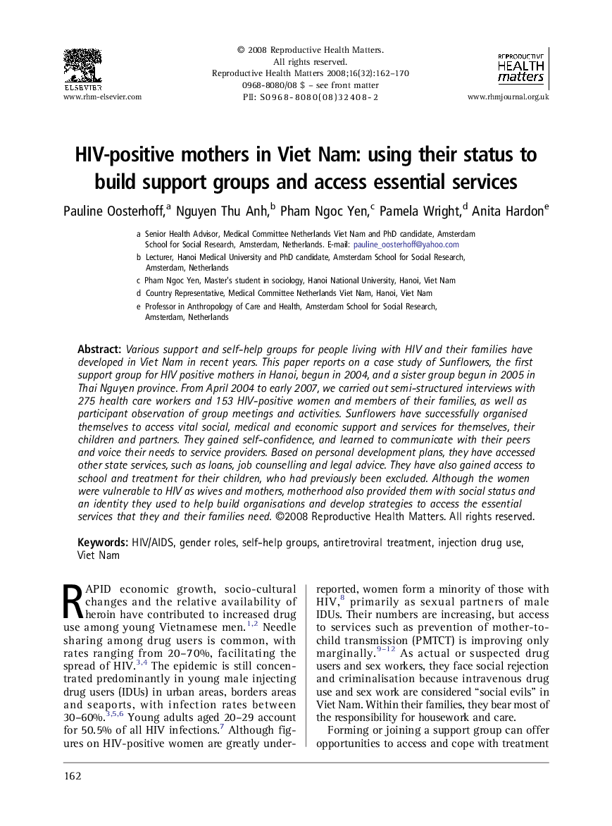 HIV-positive mothers in Viet Nam: using their status to build support groups and access essential services