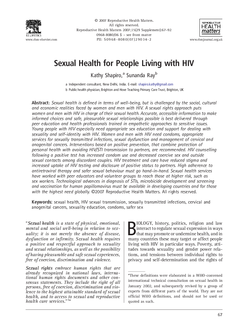 Sexual Health for People Living with HIV