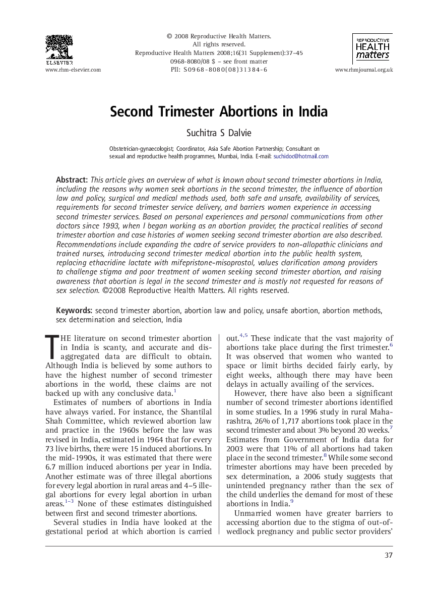 Second Trimester Abortions in India