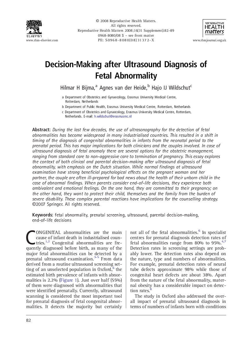 Decision-Making after Ultrasound Diagnosis of Fetal Abnormality