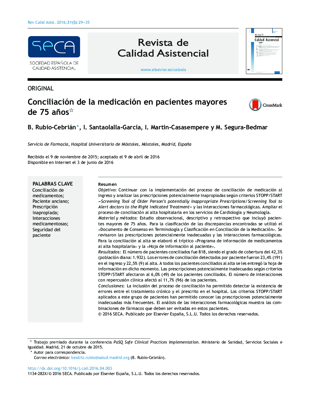 Conciliación de la medicación en pacientes mayores de 75 años