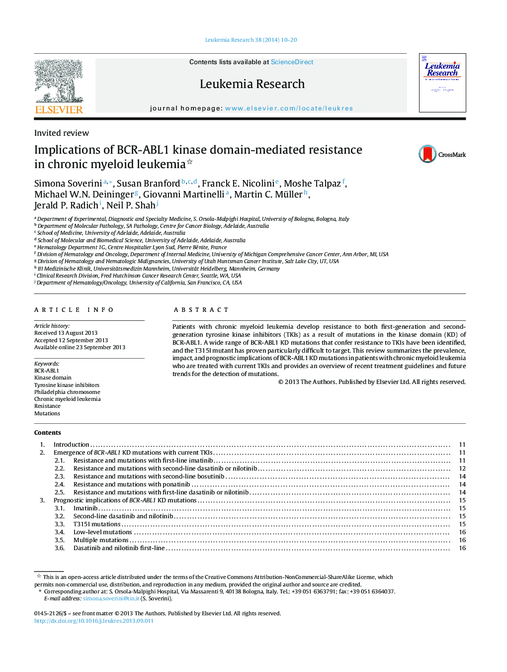 Implications of BCR-ABL1 kinase domain-mediated resistance in chronic myeloid leukemia