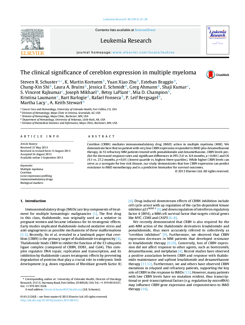 The clinical significance of cereblon expression in multiple myeloma