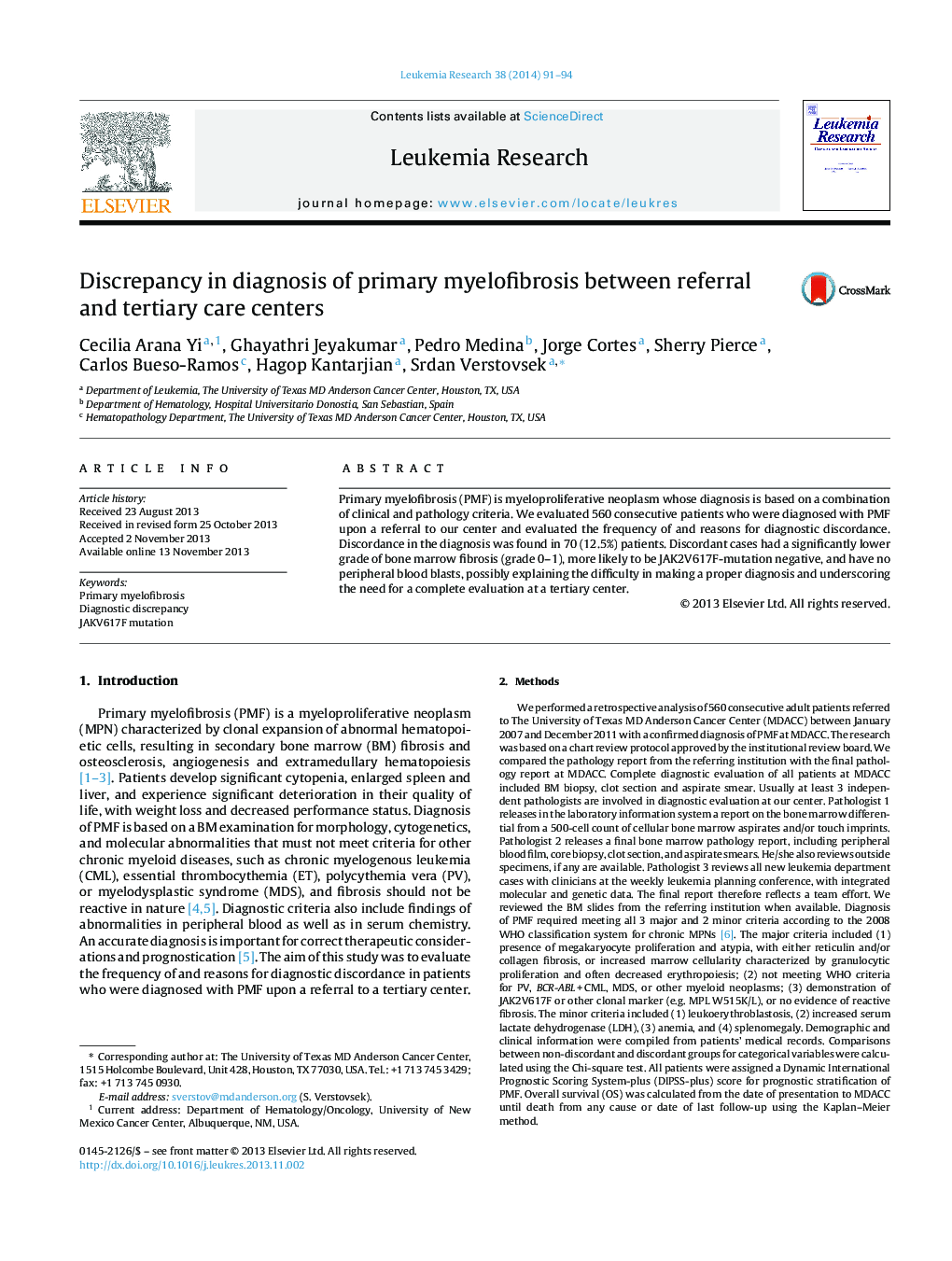 Discrepancy in diagnosis of primary myelofibrosis between referral and tertiary care centers