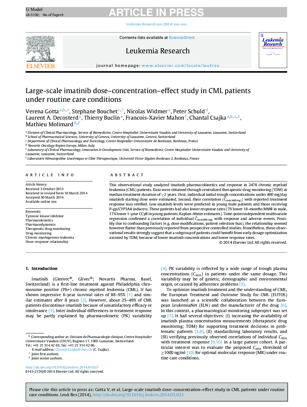 Large-scale imatinib dose-concentration-effect study in CML patients under routine care conditions