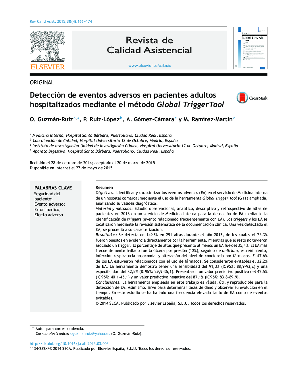 Detección de eventos adversos en pacientes adultos hospitalizados mediante el método Global TriggerTool