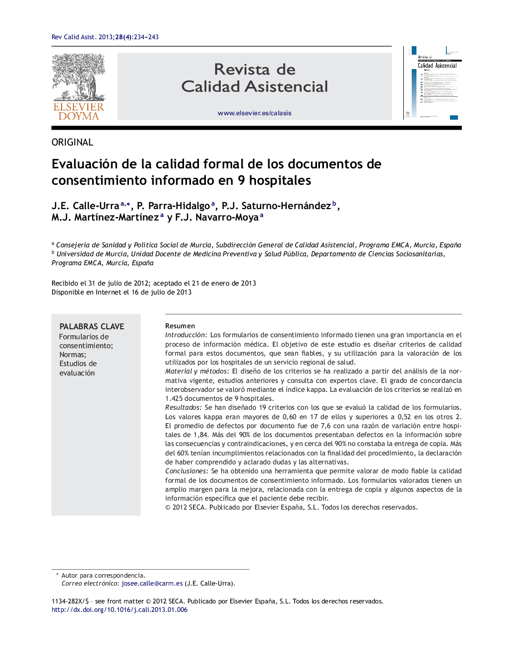 Evaluación de la calidad formal de los documentos de consentimiento informado en 9 hospitales