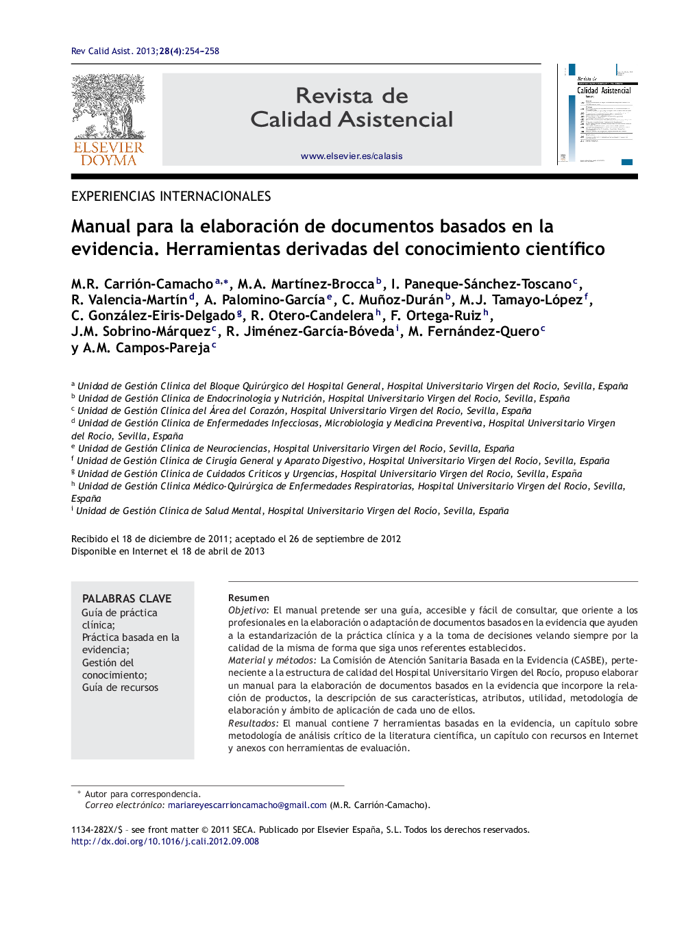 Manual para la elaboración de documentos basados en la evidencia. Herramientas derivadas del conocimiento cientÃ­fico