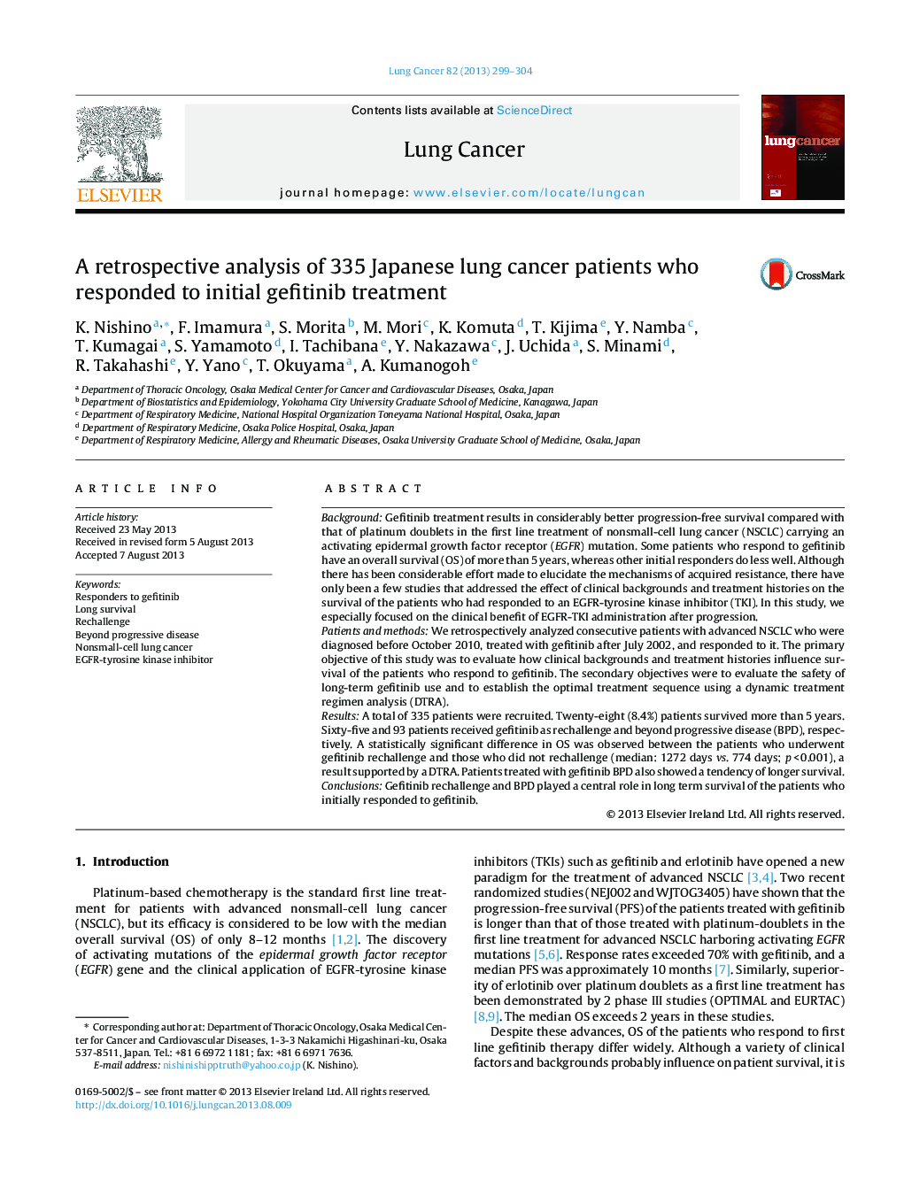 A retrospective analysis of 335 Japanese lung cancer patients who responded to initial gefitinib treatment