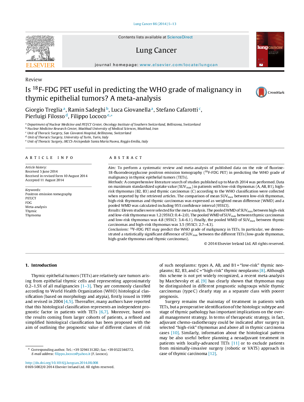 Is 18F-FDG PET useful in predicting the WHO grade of malignancy in thymic epithelial tumors? A meta-analysis