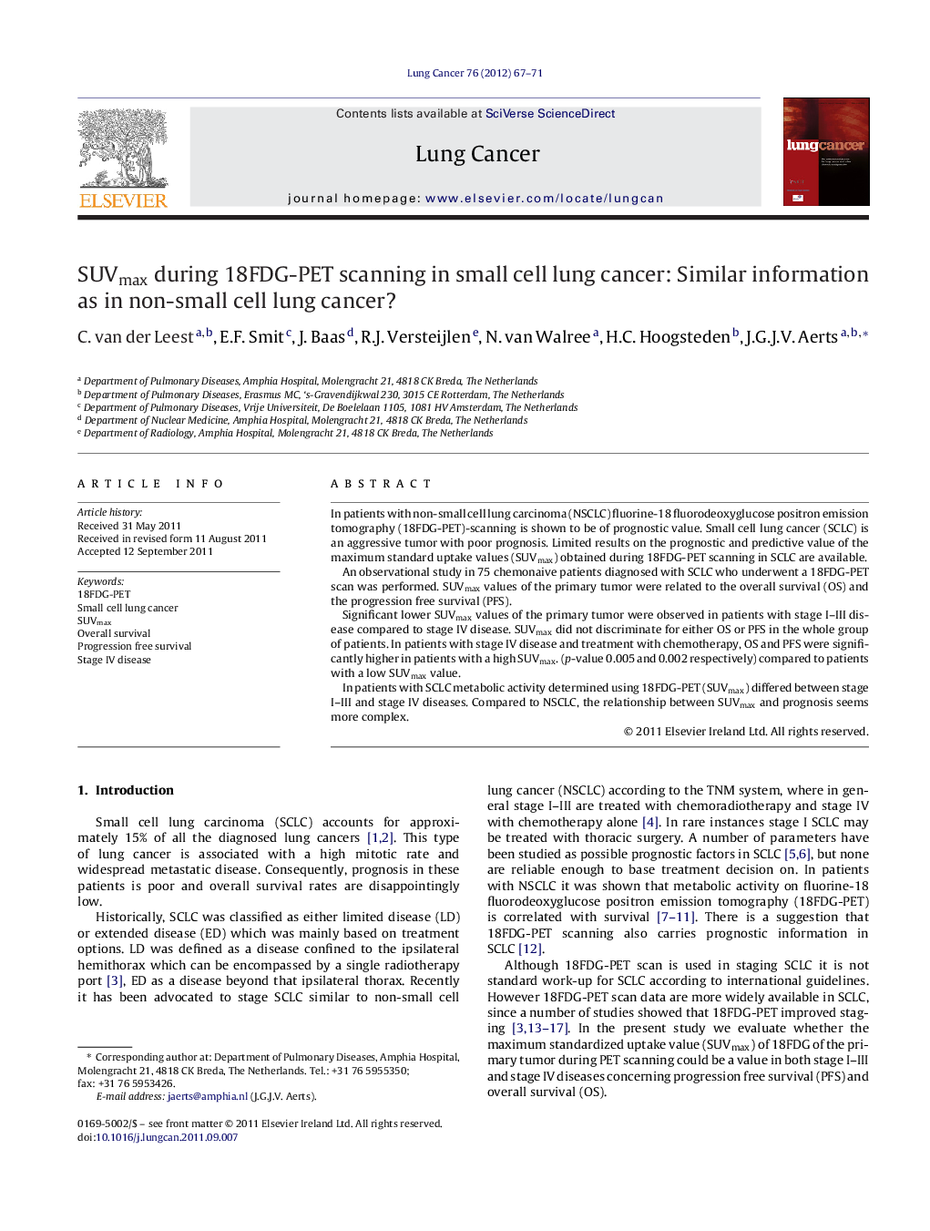 SUVmax during 18FDG-PET scanning in small cell lung cancer: Similar information as in non-small cell lung cancer?