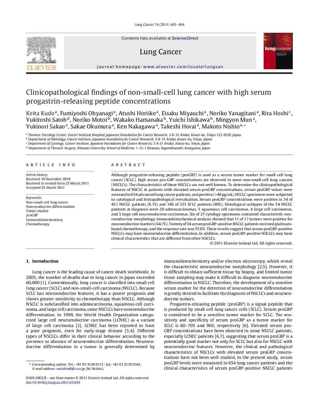 Clinicopathological findings of non-small-cell lung cancer with high serum progastrin-releasing peptide concentrations