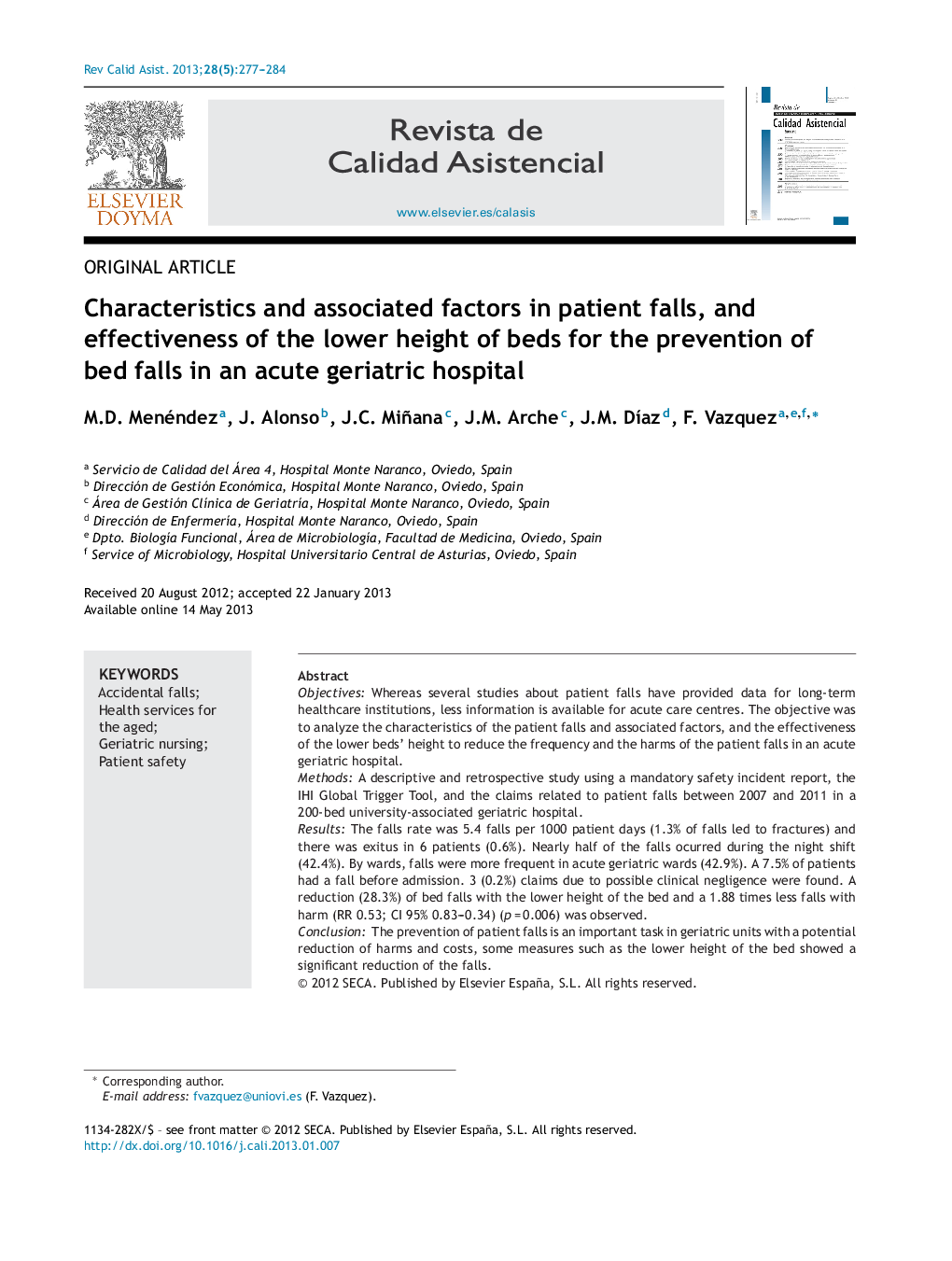 Characteristics and associated factors in patient falls, and effectiveness of the lower height of beds for the prevention of bed falls in an acute geriatric hospital