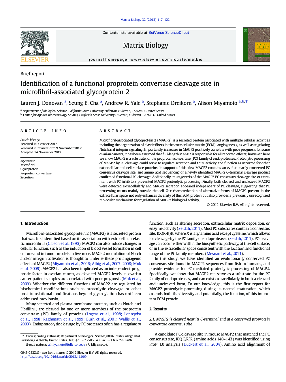 Identification of a functional proprotein convertase cleavage site in microfibril-associated glycoprotein 2