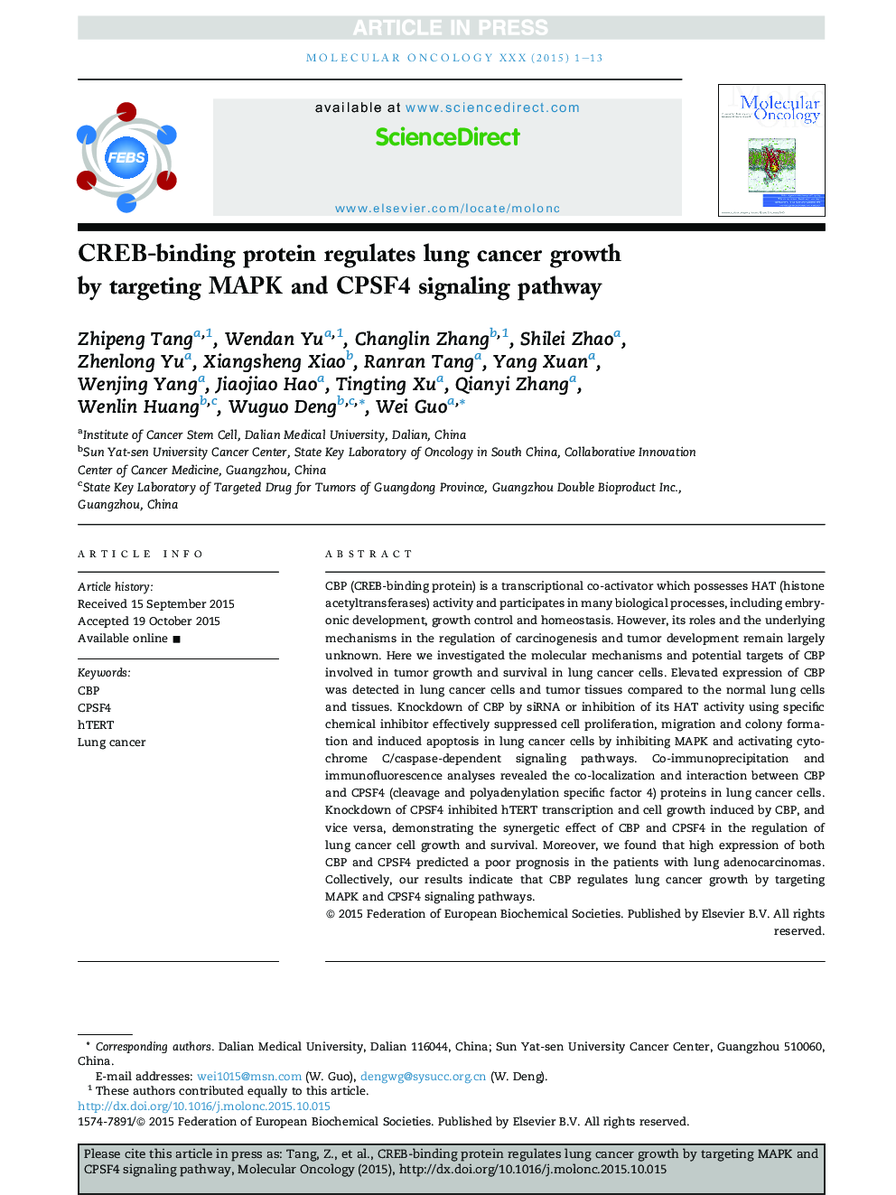 CREB-binding protein regulates lung cancer growth by targeting MAPK and CPSF4 signaling pathway