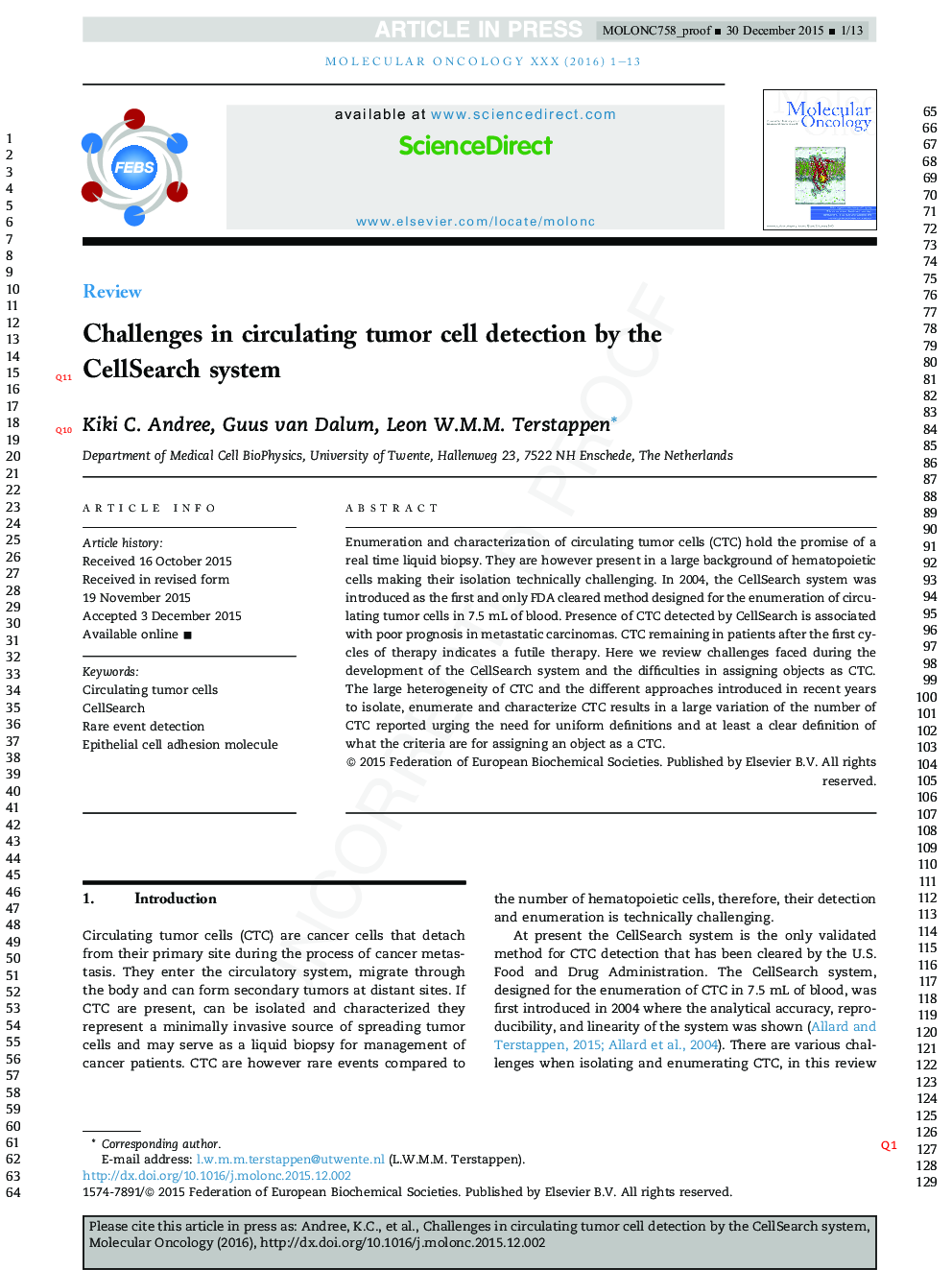 Challenges in circulating tumor cell detection by the CellSearch system