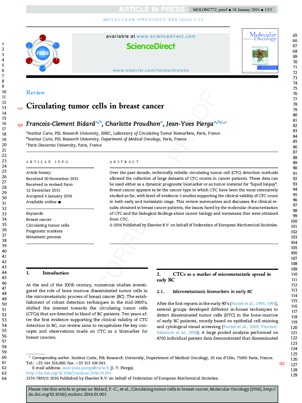 Circulating tumor cells in breast cancer