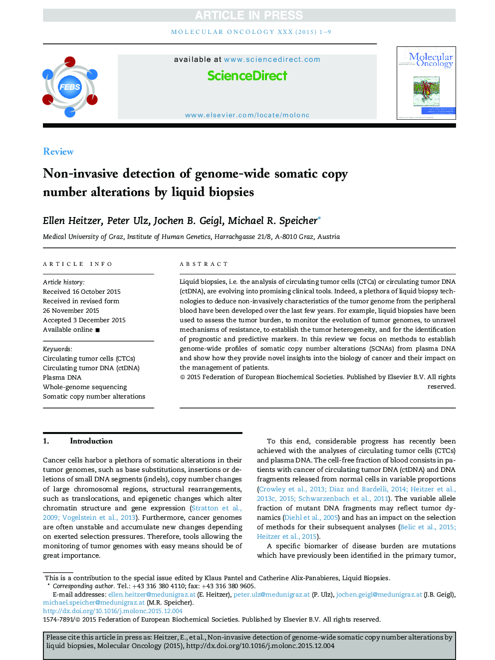 Non-invasive detection of genome-wide somatic copy number alterations by liquid biopsies