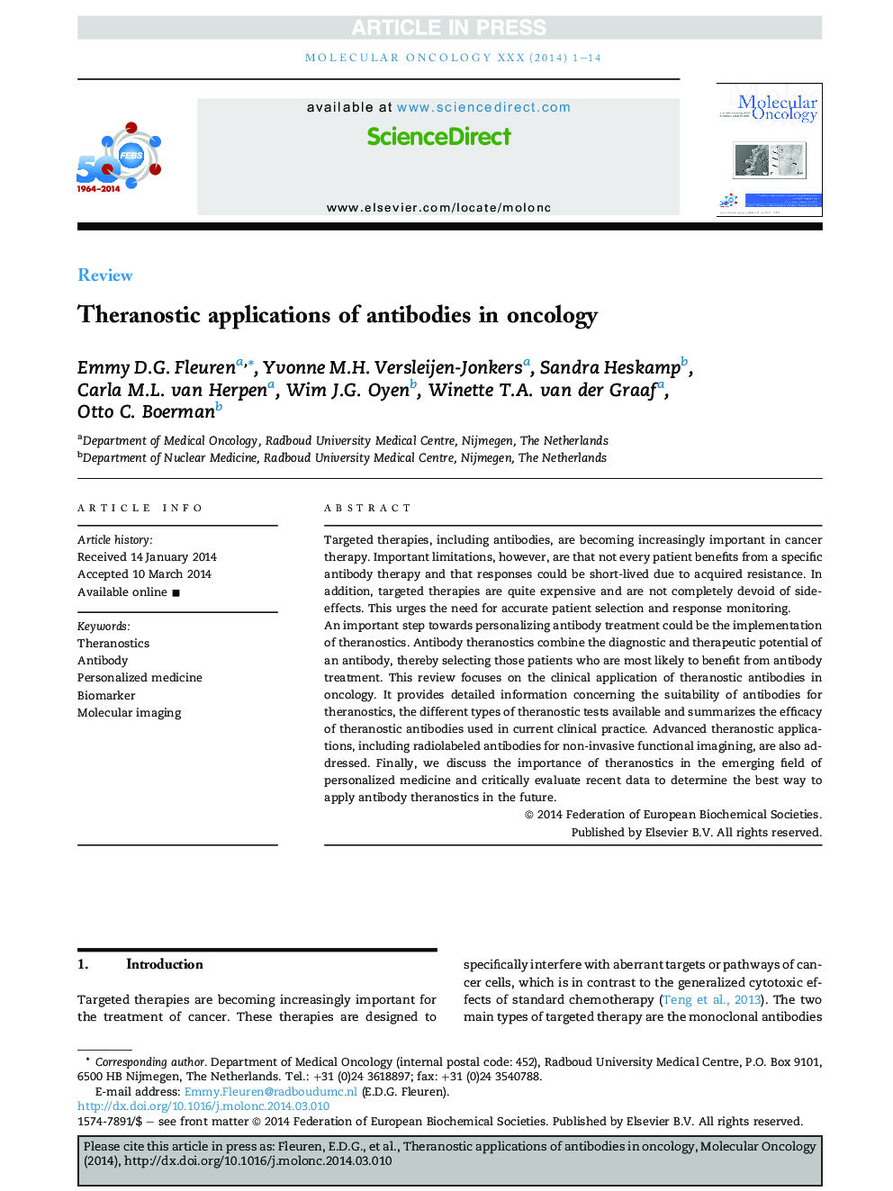 Theranostic applications of antibodies in oncology