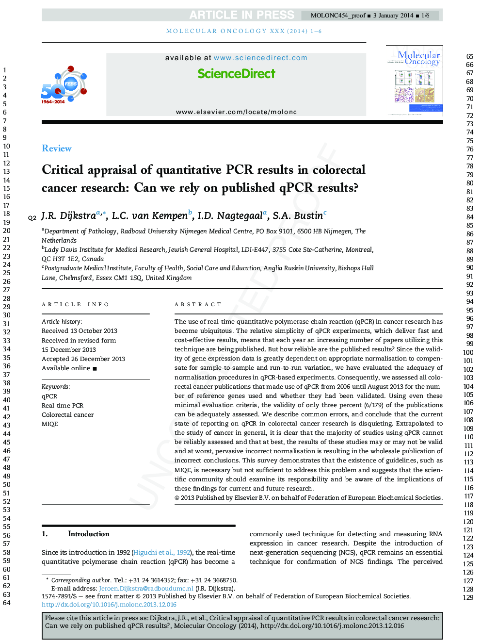 Critical appraisal of quantitative PCR results in colorectal cancer research: Can we rely on published qPCR results?